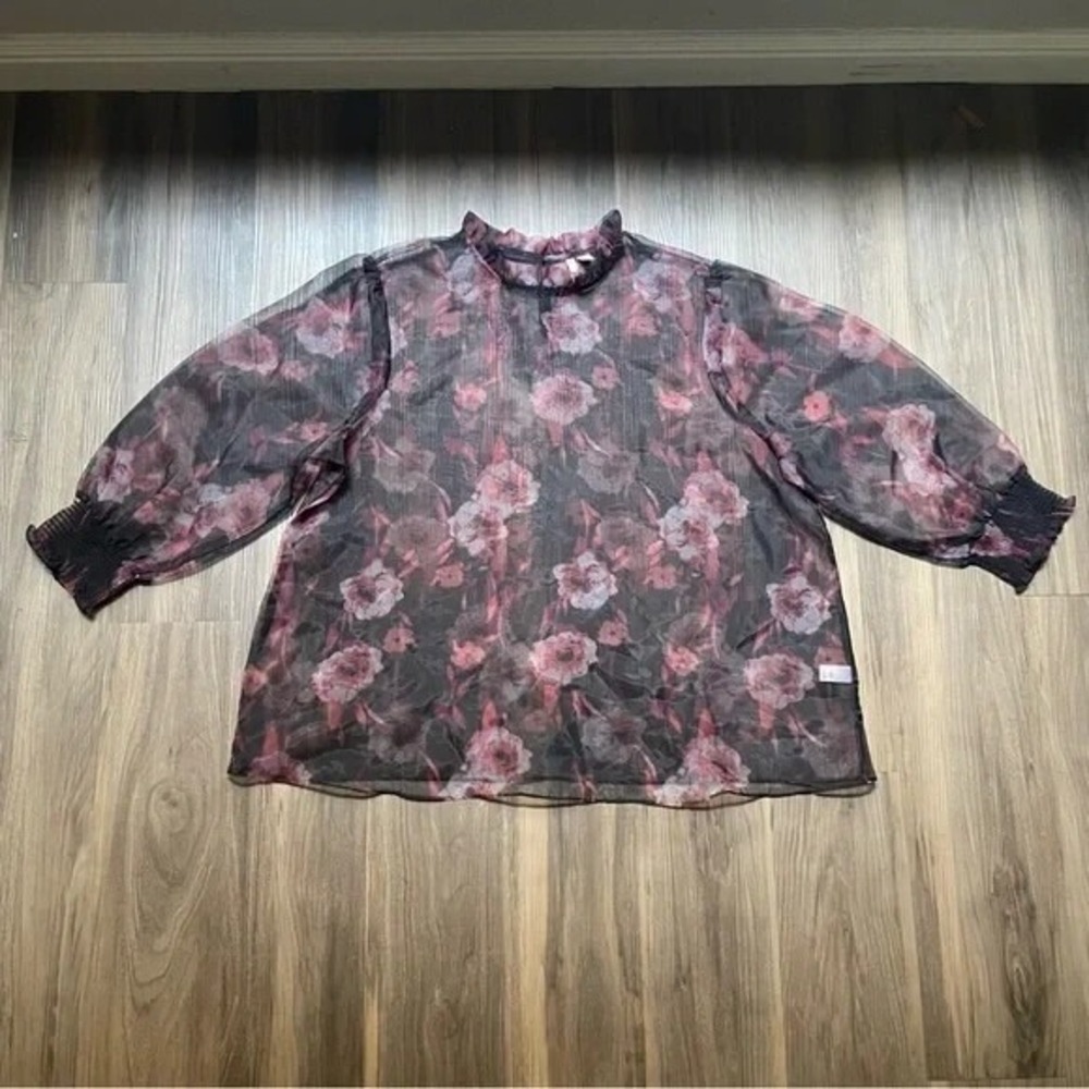 Moody‎ Floral Sheer High Neck Top Women's 18/20W Whimsigoth Romantic Vampire